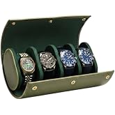 4&rsquo;l&uuml; Deri Saat Kutusu Silindir Tasarım Taşınabilir Saat Saklama Organizer 24x11x7 cm (Haki)