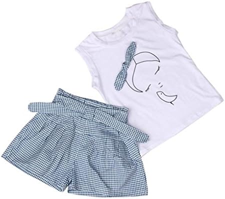 Girls' Clothes Set JYJM Fashion Casual 2018 Baby Girls Printed Sleeveless T-Shirt+Shorts+Belt Outfits Clothes Set Summer Vest Short Skirt Tops Shorts For Baby Girl Girls Dresses Age 2-7 (90, White)