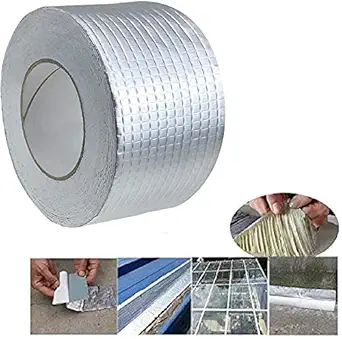 RHYDON Aluminium Self Adhesive Foil Tape Permanent Leak Proof All Weather Patch, UV Resistant Rubber Tape Waterproof for Roof Pipe Repair Silver Super fix Sealing Aluminium Duct Repair Tape