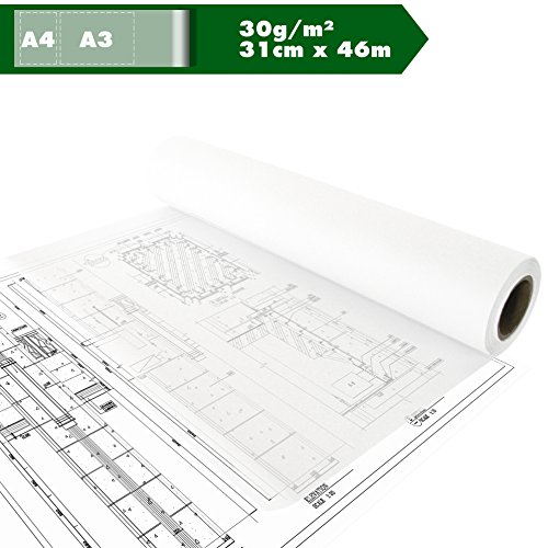 Skizzenrolle Skizzenpapier Transparentpapier Tracing paper Seidenpapier pauspapier A3 A4 30g/m² 12in x 50yd, ca.31cm x 46m