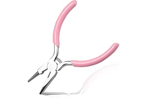 LEONTOOL Pince concave à bec rond pour fil de fer - Pince à plier les fils - Pince à plier les bijoux avec bords coupants et poignée en PVC rose pour projets de bricolage faits à la main