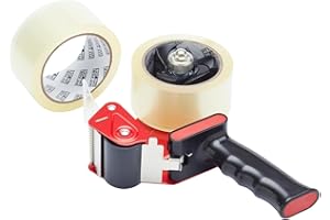 Fit For The Job Pistola Cinta Adhesiva Transparente, Uso Pesado, Sellado Eficiente, 2 Rollos