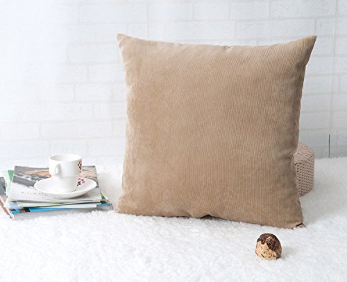 Baibu Einfach Dekorativ Sofa Kissenbezug Kissenhülle mit verdecktem Reißverschluss aus Kord in 10 modernen Farben und 6 Größen 40x40cm Khaki - 2