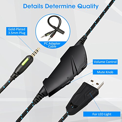 ELEGIANT Auriculares Gaming PS4 con Micr  fono  Cascos PC Ordenador con Cable y Led Luz de Cancelaci  n de Ruido Sonido Envolvente para PS3 Xbox One