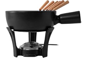 Boska Set à Fondue Nero/Caquelon de fondue avec 6 fourchettes/Support en fonte/Caquelon lavable au lave-vaisselle/Noir / 1 L