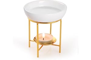 Bighan Bruciatore a Olio in Metallo e Ceramica, Brucia Essenze, Lampade Aromaterapia, Ceramica Elegante, Scalda Cera per Candele, Diffusori Candle, Casa Decorazioni per la Camera da Letto, Oro