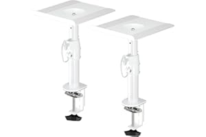 suptek Soporte Altavoces Pie, Soporte Altavoz Universal para Barra de Sonido de Ordenador y Altavoces de Estantería, Giratorio & Inclinable, Paquete de 2, Máx. 15KG, Blanco(SDM001W)