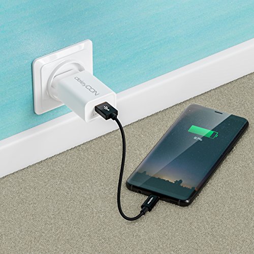 deleyCON USB C Kabel 0,15m Nylon + Metallstecker auf USB 2.0 (Typ-A) / Ladekabel Datenkabel für Smartphone / Tablet / PC / Laptop / Notebook – Schwarz - 5