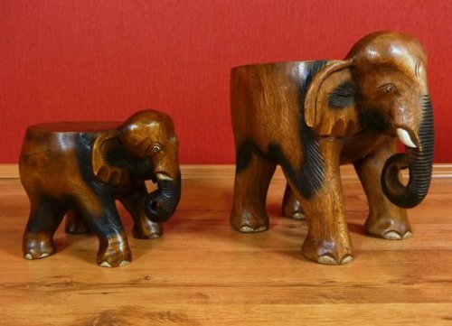 Elefant aus Holz, geschnittener Rücken, Holzelefant als Blumenhocker bzw. Blumensäule ,Deko, Asia, Handarbeit, Statue (kleiner Elefant)