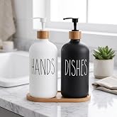 Deconox 2'li L&uuml;x Cam Sıvı Sabunluk, Mutfak ve Banyo İ&ccedil;in Modern Cam Sıvı Sabunluk, Doldurulabilir ve Pompalı Trend Desenli (S