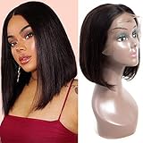 1. Hair Item: Brazilian Virgin Hair Glueless Short Bob Wig Straight Middle Part Machine Made Human Hair Wigs