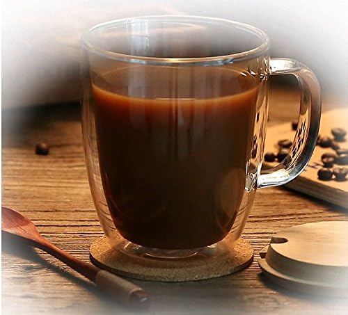 Elegant Double Walled Glass with Bamboo Lid 470ML - Durable Transparent Insulating Borosilicate Glass Construction - Keeps Drinks Hot/Cold Longer- FREE Wooden Spoon &amp;Silicone Tea Bag Included