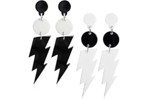 ZORTVUL 2 Paar 80Er 90Er Jahre Blitz Bolzen Ohrringe Retro Acryl Ohrringe 80Er Jahre Vintage Ohrringe Für Mottoparty Kostüm Party Maskerade Frau Mädchen(Weiß, Schwarz)
