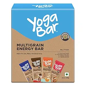 Yogabar Multigrain Energy Bars 380Gm Pack (38G x10) - Healthy Diet with Fruits, Nuts, Oats and Millets, Gluten Free, Crunchy Granola Bars, Packed with Chia and Sunflower Seeds (10 Bar)