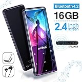 Lecteur MP3 MYMAHDI avec Bluetooth 4.2, Boutons tactiles avec écran de 2,4 Pouces, Lecteur Audio numérique Portable sans Perte de 16 Go avec Radio FM, enregistreur Vocal, Prise en Charge jusqu'à 128