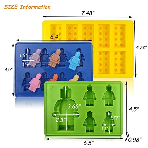 eighteen-u Lego geformte Roboter Form, Set von 3 Silikon Formen für LEGO Liebhaber Bausteine und Roboter Geburtstag Kuchen Dekoration Candy Formen Schokolade Formen Seife Formen Backen Formen Smile Hocker Ice Cube Jello Formen Candy Dessert