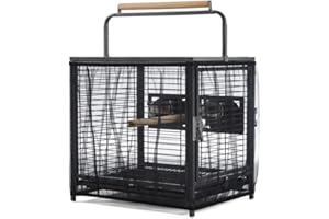 Yaheetech Jaula para Pájaros Portátil con Funda Protectora para Visitas al Veterinario 48,5 x 39 x 47,5cm Jaula Aves con Asa y 2 Perchas Negro