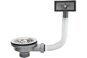 Kitchen Sink Waste Kit,SopimusZ Stainless Steel Sink Overflow Kit, 114mm Kitchen Sink Strainer,with Overflow Pipes & Square Drain Cover