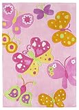 Andiamo 1100398 Kinderteppich Konturenschnitt Schmetterlingsmuster handgetuftet, 120 x 170 cm, rosa