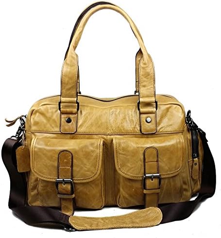 Insum Men's Yellow Leather Handbag Tote Bag