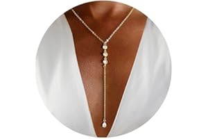 FUNEIA Kette Gold Damen 14K Vergoldete Modeschmuck Kette Lang Y Kette mit Herz Perlen CZ Anhänger Wasserfeste Verstellbare Ankerketten Tropfen Halskette Gold für Frauen Schmuck