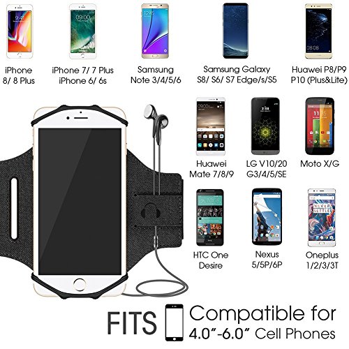 VUP Fascia da Braccio Sportiva EUGO Universale per Galaxy S8/S7/S7 Edge/S6/S6 Edge/Edge+, iPhone X, 8,8 Plus, 7, 7 Plus,6s/6, 6s Plus/6 Plus ed Smartphone Uguale o Inferiore a 6