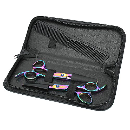 KYG 3er Haarscheren Set Mit 2 Edelstahl Effilierschere Haarschneideschere 1 Kamm Bunt - 7