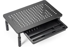 LifeGoods Monitorständer mit Schublade Höhenverstellbar - Monitorerhöhung mit Schublade - Monitor Stand - Monitor Ständer - Monitor Laptop Bildschirm Erhöhung für Schreibtisch - Bildschirmerhöhung