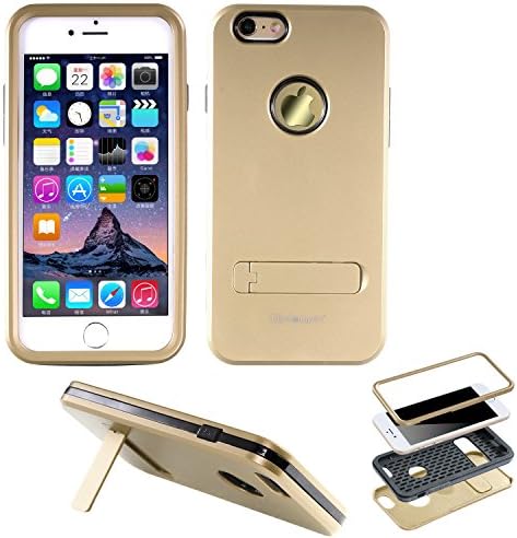 wisdompro iPhone 6s Case/iPhone 6 Case, 3 piece [Rugged][Heavy Duty] Hybrid Protective Shockproof Bumper Kickstand Case (Soft TPU Inlay+Dual Hard External Armor) for 4.7" Apple iPhone 6s/6 -Golden