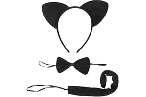 CHUANGOU Set coda di papillon Coda Orecchie di Animali Vesti Set Headband Bow Tie Tail Party Costume Cosplay (nero)