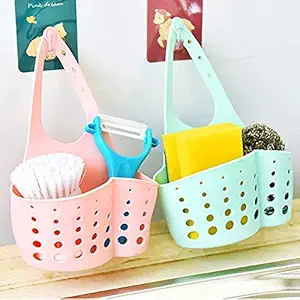 HOLYZON Kitchen Bathroom Silicone Sponge Soap Water Draining Hanging Plastic Holder Sink Strainer Storage Container Scrub Dish Basket Portable Drain Faucet Caddy (Pack of 2)