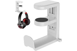 FYting Porta Cuffie,Supporto Cuffie,Porta Cuffie Gaming,Accessori Scrivania Regolabile, Supporto per Cuffie Girevole a 360° con Gestione Cavi, Gancio per Cuffie da Scrivania da Gioco(Bianco)