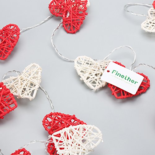 LED Herz Lichterkette 20er Partylichterkette Weihnachtslichterketten Deko für Innen Balkon Party Hochzeit Weihnachten batterie-betrieben Rattan Gewebe rot warmweiß 3.55m