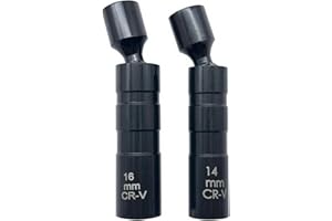 QISF 2 Pack Thin Wall Spark Plug Socket - 3/8 Inch 12-Point Universal Joint Magnetic Swivel Spark Plug Socket，14mm & 16mm Flexible Spark Plug Puller, Spark Plug Removal Tools