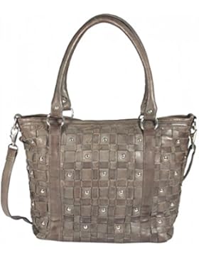 Navarro - Leder Shopper Schultertasche mit Nieten Studed Vintage URBAN BAG Washed Damen Handtaschen 45x31x16 cm...