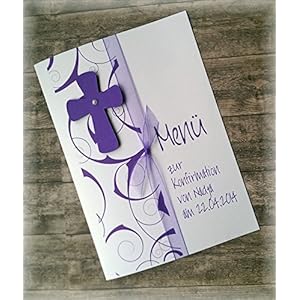 Menü Menükarte Speisekarte Kommunion Konfirmation Firmung Taufe Kreuz lila violett