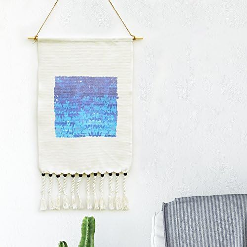 Macrame Woven Wall Hanging, KLOLKUTTA Gray Bohemian Aztec Boho Chic Bohemian Home Geometric Wall Art Decor Beautiful Apartment Dorm Room Decoration (Blue Diamond)