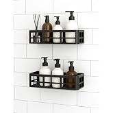 Adhesive Shower Rack &ndash; 2 Pieces Stainless Bathroom Shampoo Organizer | Mounting Without Drilling | Large Capacity Shower Organizer | Black