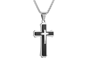AllerPierce Cross Necklace for Men, Mens Stainless Steel Cross Pendant Necklace with Box Chain-Christian Jewellery Gift for Men Him Boyfriend Dad Son Husband Christmas Birthday Father’s Day