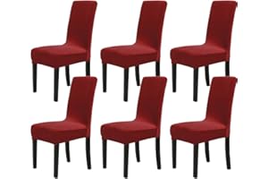Chickwin Coprisedie con Schienale Elasticzzato, Velluto Moderno Tinta Unita Protettiva Coprisedile Sala da Pranzo Hotel Cerimonia Banchetto Lavabile Wedding Party Decor (6 Pezzi,Vino rosso)