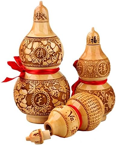 FengShuiYan Set of 3 Feng Shui Peach Wood Mahogany Wu Lou/hu Lu Bring In Wealth And Treasure