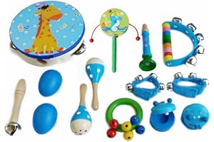 DecoBay Wooden Musical Instruments Set for Toddlers and Preschool Children Early Education Music Toy - Percussion Toy for Boys and Girls in Blue and Pink Gift Set (Blue)