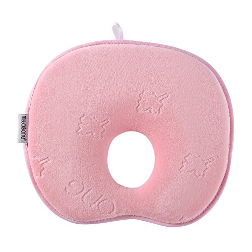 MITTAGONG Infant Headrest Prevent Flat Round Memory Foam Baby Pillow (Print Pink)