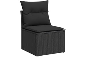 vidaXL Gartensofa ohne Armlehnen, Outdoor Sofa mit Kissen, Terrassensofa mit Stahlrahmen, Gartenstuhl Gartensessel Gartenmöbel, Schwarz Poly Rattan