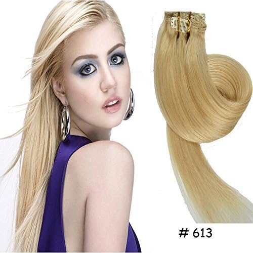 Queen Wig 15" Straight Clip in Remy Human Hair Extensions 7pcs 70g 613# Bleach Blonde