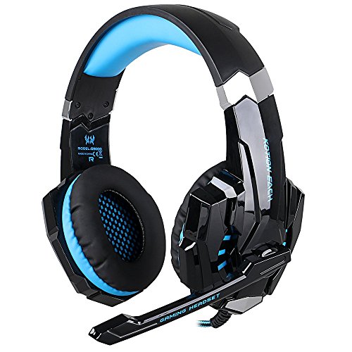 KOTION EACH G9000 3.5mm Cuffie Gamer Auricolare con Mic Luce LED per iPhone iPad Samsung PC Tablet(Nero+Blu)
