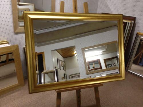 NEW MODERN PLAIN SHAPED GOLD WALL AND OVERMANTLE MIRRORS - VARIOUS SIZES AVAILABLE (Bevel Mirror Glass, 26" x 22")