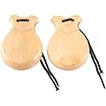 Lot de 2 paires de castagnettes espagnoles à percussion à la main pour adultes débutants en bois massif pour la pratique du rythme flamenco et la performance (bois)