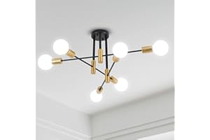 Jasni Sputnik Ceiling Light Chandelier Mid Century Modern Nordic Pendant Lighting 6 Lights Fixture Black Gold Semi-Flush Mount Ceiling Light for Bedroom,Dining Room,Kitchen,Office,Hallway (6-Light)