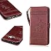 Produktbild Uposao Samsung Galaxy S7 Retro reifen Serie Lederhülle Tasche Case Cover Hülle PU Leder Schutzhülle Handy Schale Totem Blumen Muster Rotwein Design Backcover Flip Cover Wallet im Bookstyle mit Standfunktion Karteneinschub und Magnetverschluß Etui Flip Case